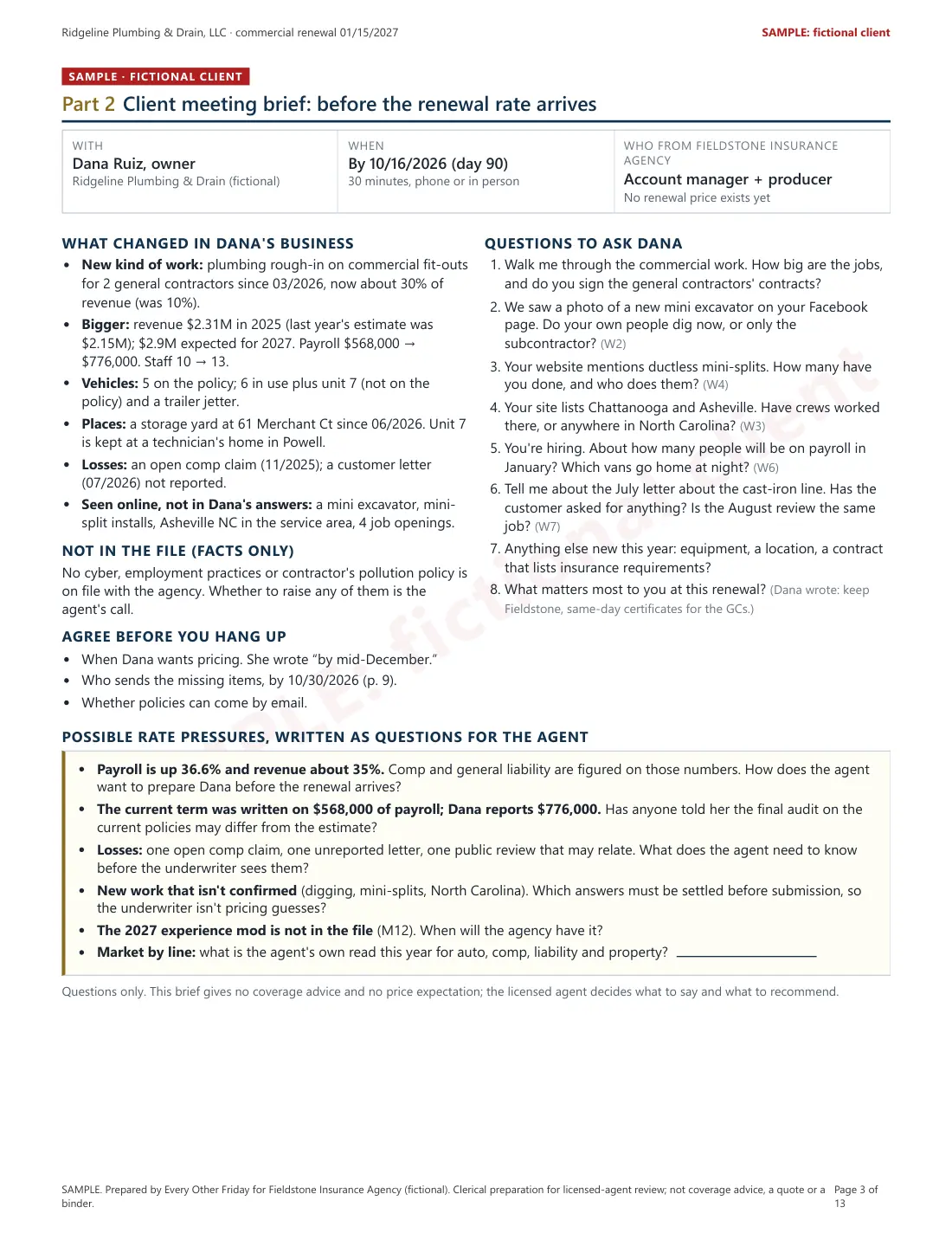 Sample packet page 3: client meeting brief